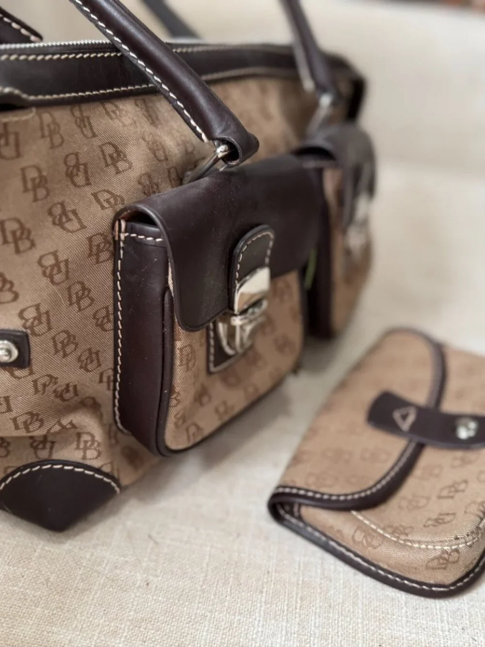 Dooney & Bourke Logo Print Signatuire Handbag with Matching Wristlet